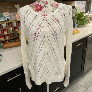 Ann Taylor Loft Crochet Pullover Sweater White Women’s Small Beach Open Knit